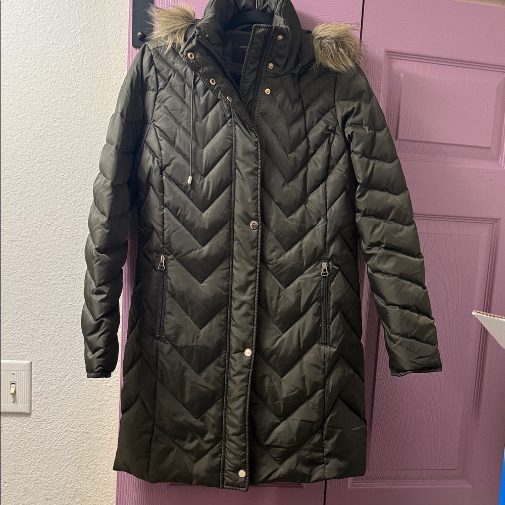 Marc New York Hunter Green Puffer Coat with Faux Fur Hood